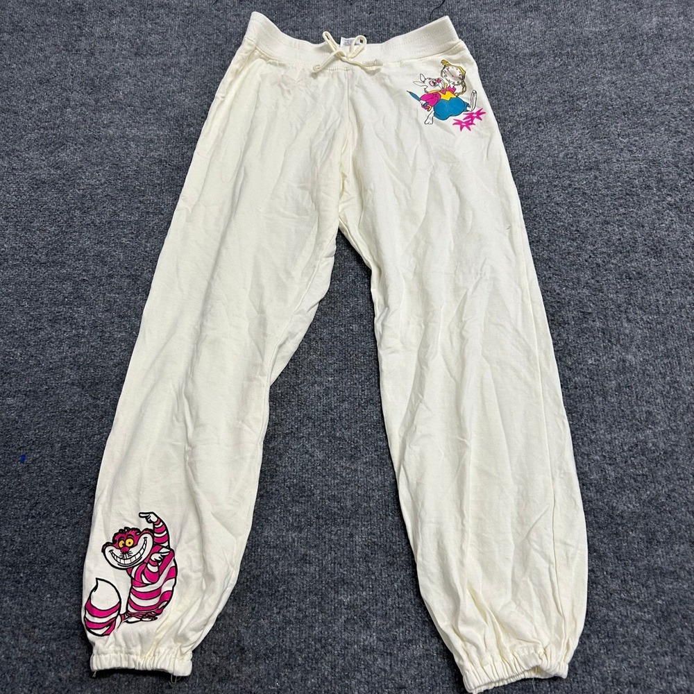 Disney Sweatpants Womens Size S Cream Alice in Wonderland Graphic Joggers Casual